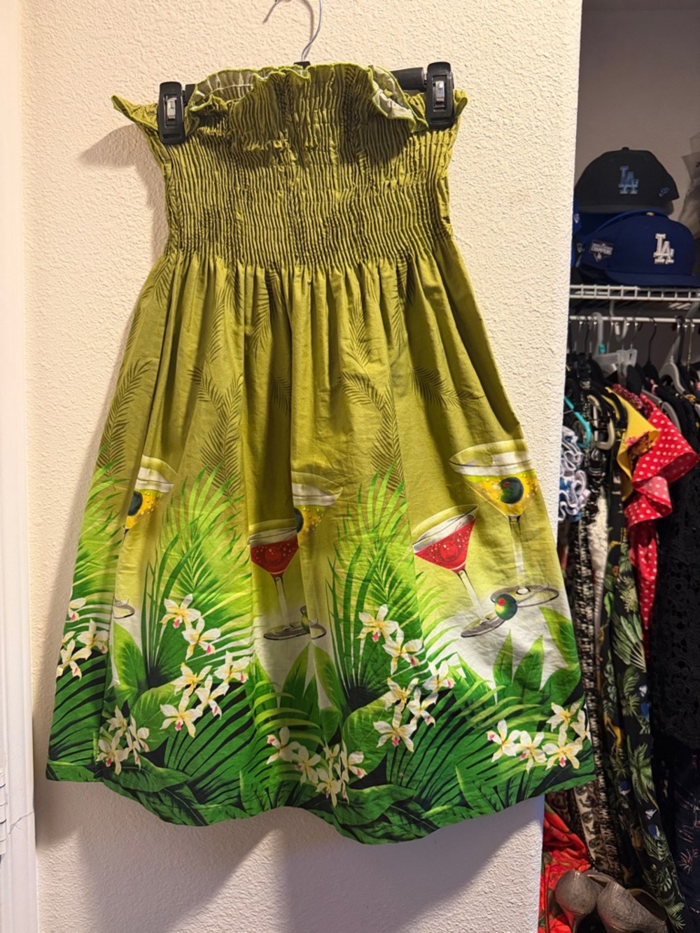 Maripe Olive Green Tropical Strapless Dress